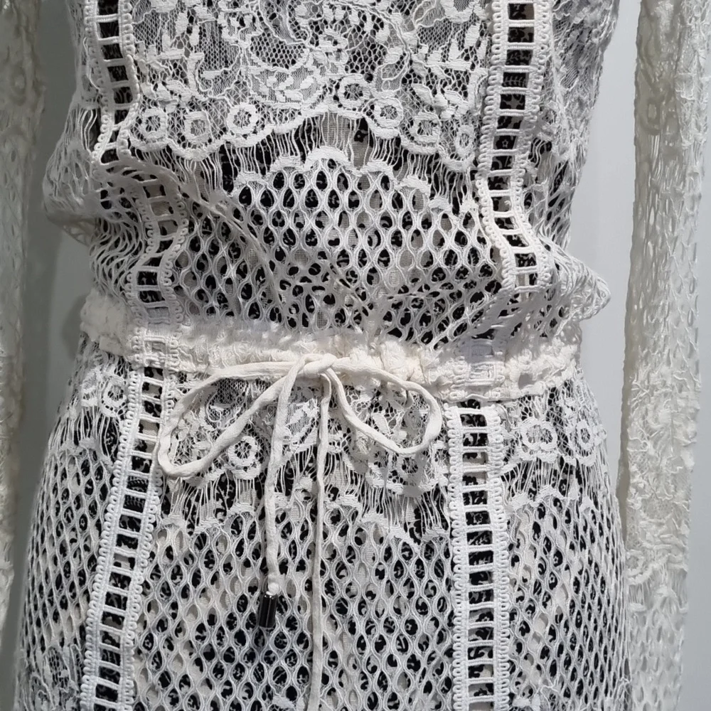 💥 3 for $20Sportsgirl, off-white lace/embroidered long dress, no lining, size S - Picture 4 of 9